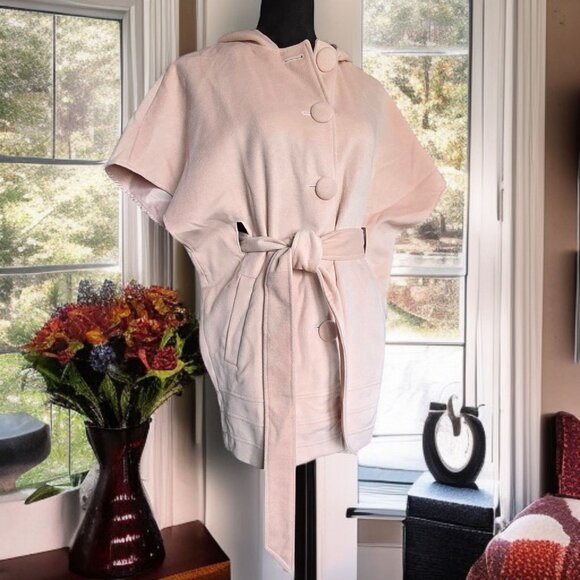 NWT YOUNG THREADS (SM) Blush Colored Light Velveteen Hooded Poncho/Coat - Picture 1 of 10